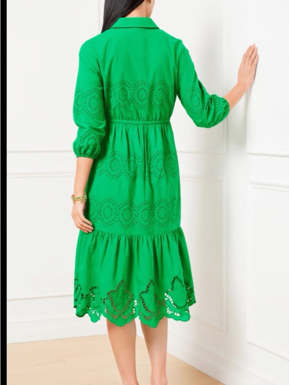 Talbots 18W Green Eyelet Button-Front Midi Dress - Picture 2 of 6